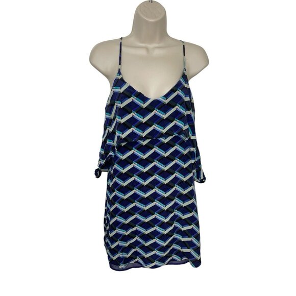 RIELEY Women's Small Geometric Print Mini Dress 100% Silk Polyester Lining READ - Picture 1 of 16